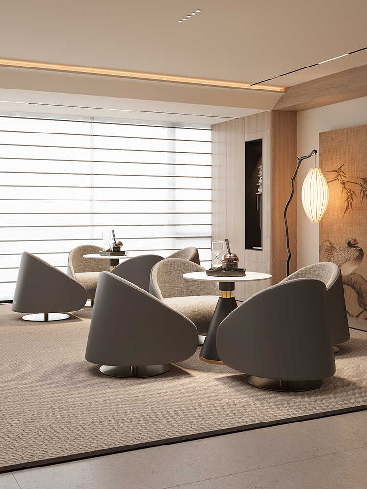 Modern Round Marble Top Meeting Table for Office, Light Luxury Conference Dining Table with Black Base