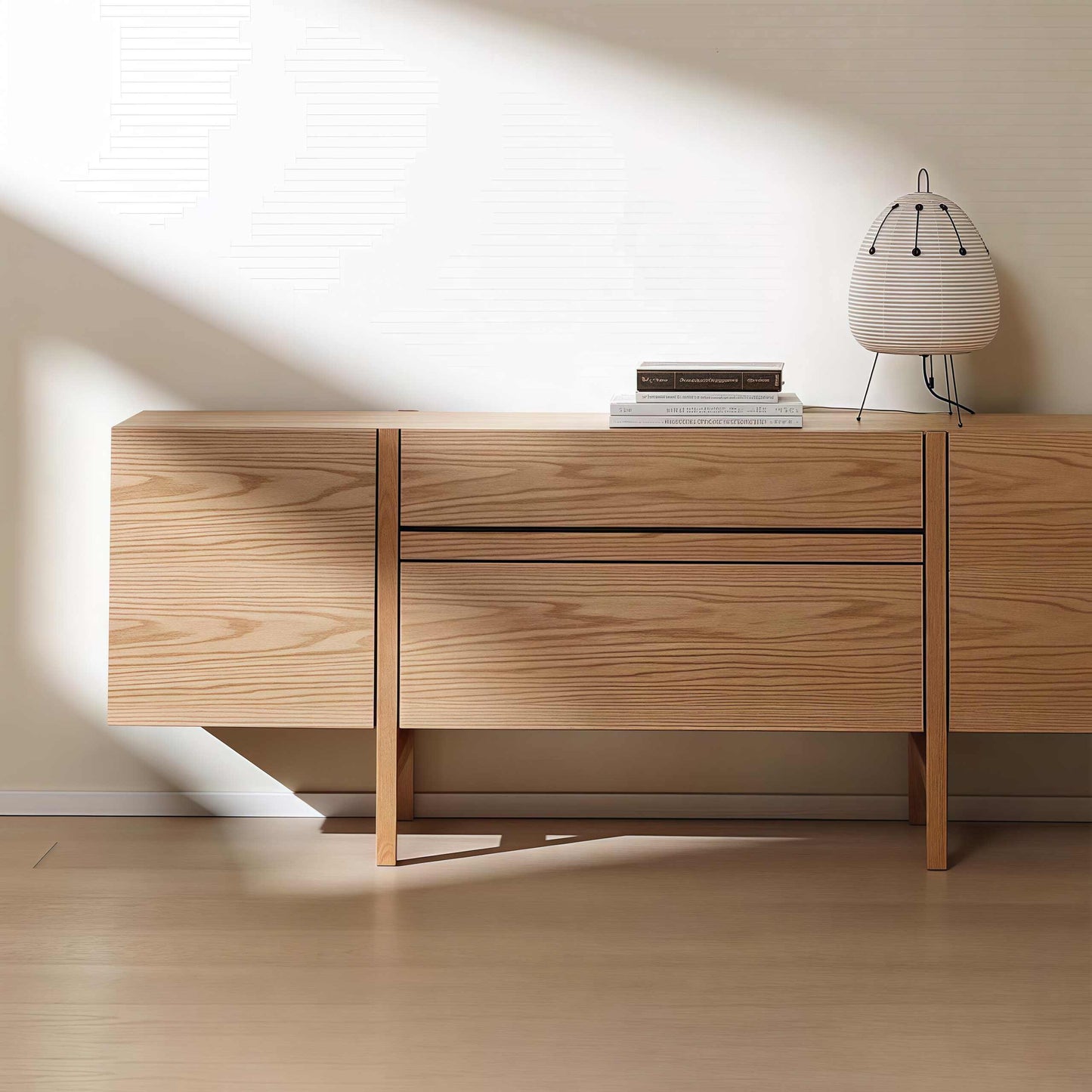 Contemporary Scandinavian Walnut Sideboard – Modern Minimalist Storage Console with Clean Lines, Japanese-Inspired Living Room Furniture