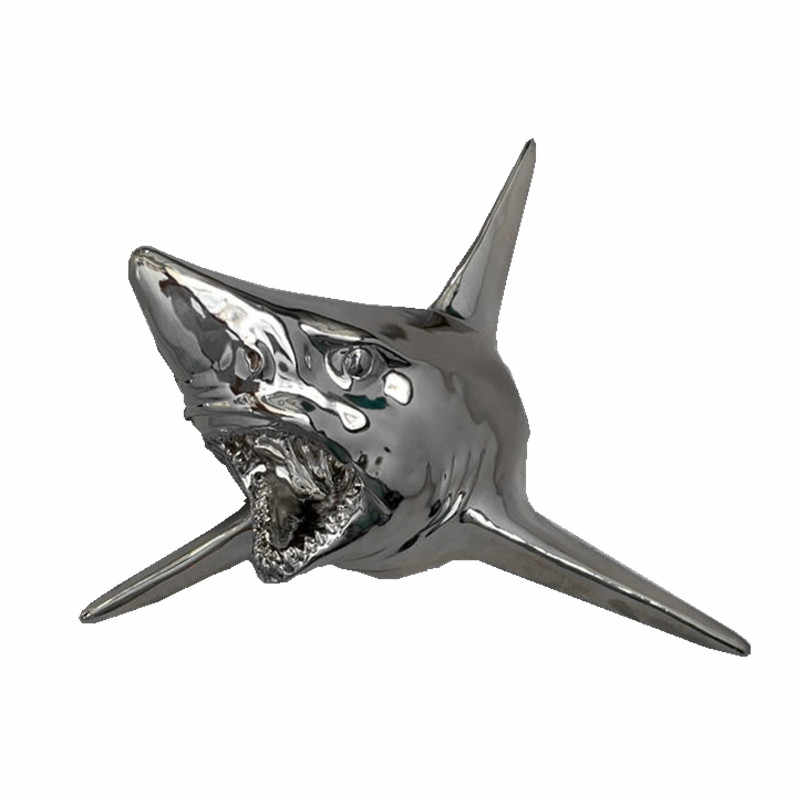 Silver-Plated Shark Head Wall Decor, Realistic Animal Sculpture for Bar, Restaurant, Home Interior Accent, Modern Coastal 3D Wall Hanging