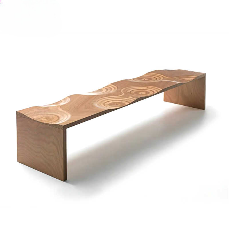 Modern Ripple Ash Wood Bench, Minimalist Long Indoor Wooden Seating for Entryway, Living Room, or Hallway