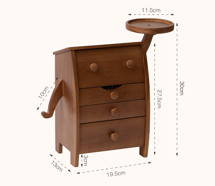 Solid Wood Multi-Drawer Storage Box with Side Table – Creative Elephant-Shaped Bedside Organizer, Unique Desktop Storage Cabinet for Living Room, Office, Bedroom