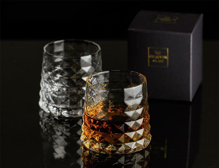 Prism Crystal Whiskey Glass 350ml – Premium Geometric Pattern Tumbler for Scotch, Bourbon & Cocktails – Set of 6 With Gift Box, Cloth & Coasters