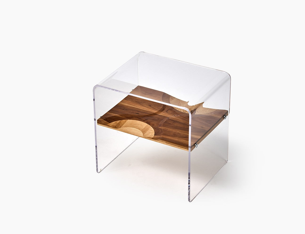 Minimalist Walnut Nightstand, Modern Designer Bedroom Acrylic & Wood Side Cabinet