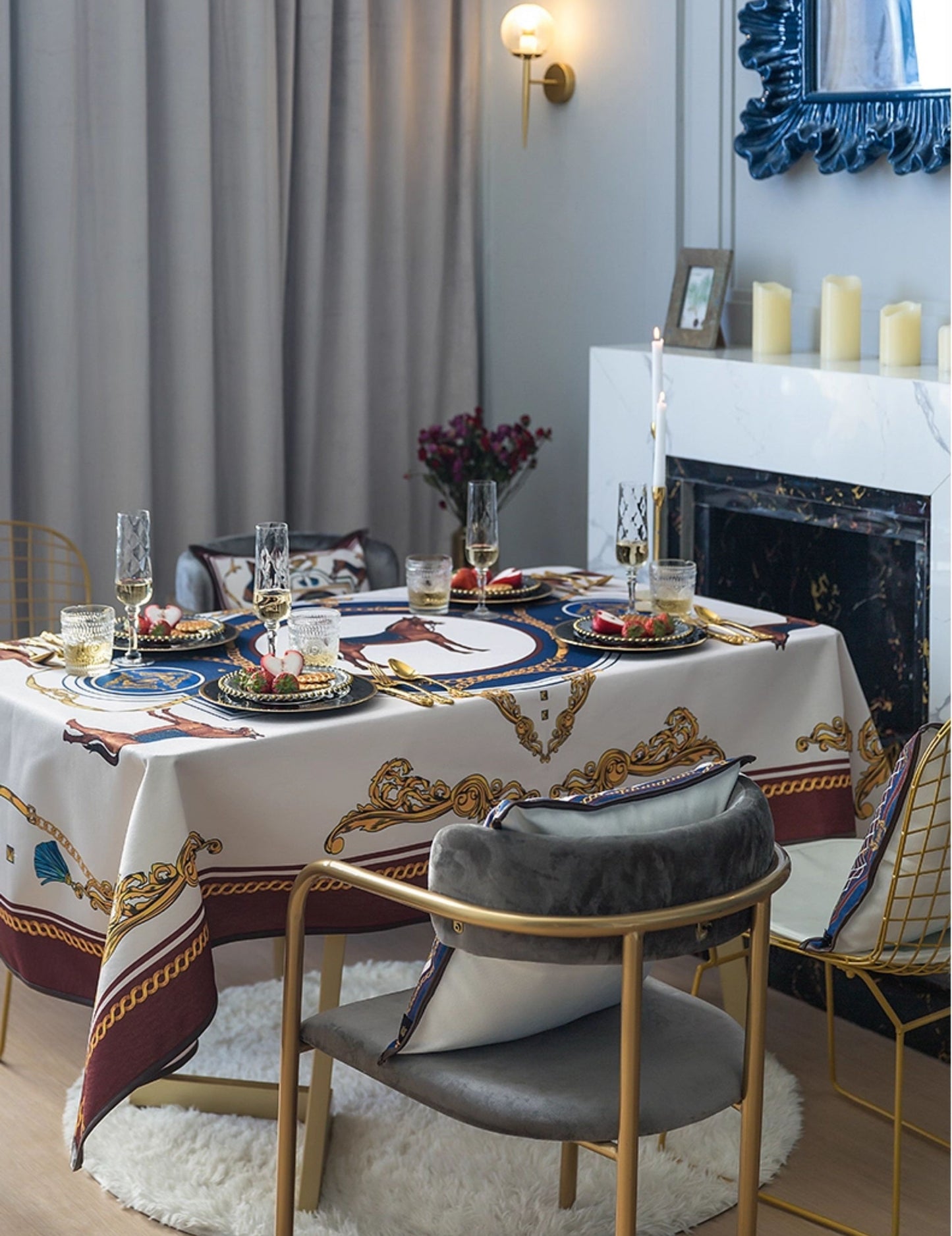 Luxury Horse Print Waterproof Tablecloth – High-End Rectangular Accent Table Cover, Decorative Style Dining Room & Tea Table Linen