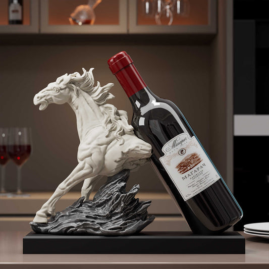 Galloping Success Horse Wine Rack, 2025 Luxury White Resin Sculpture, Modern Living Room/Console/Wine Cabinet Art Display