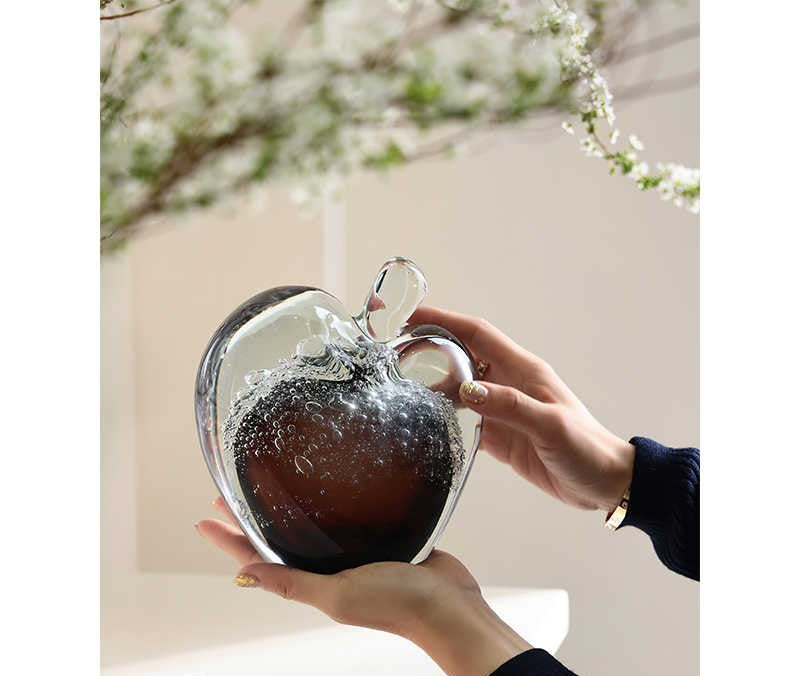 Luxury Glass Apple Art Sculpture, Crystal Gradient Decor for Living Room, Bedroom & Office, Modern Table Ornament