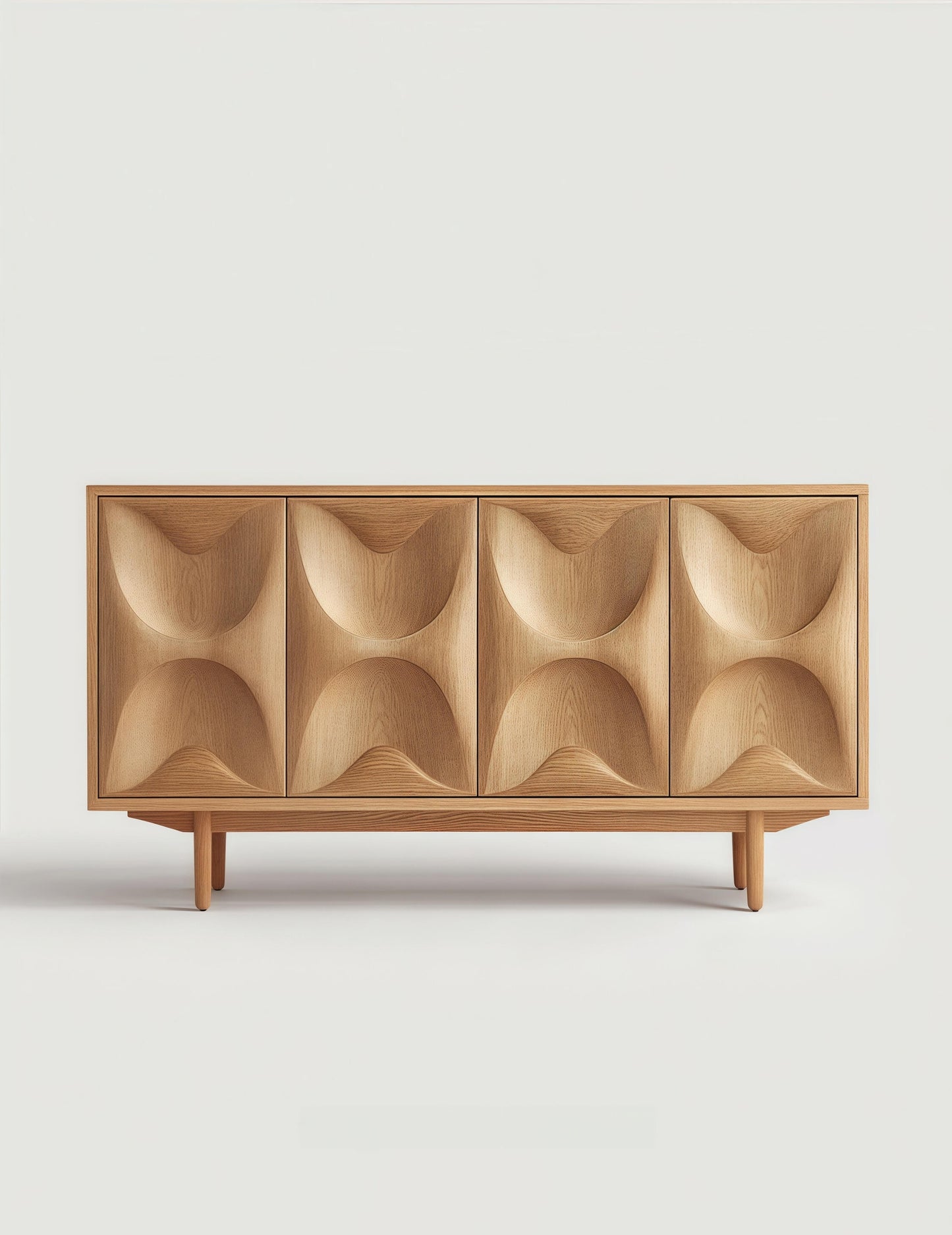 Retro Sculpted Wood Sideboard – Designer Solid Wood U-Relief Buffet Cabinet for Modern Dining & Entry