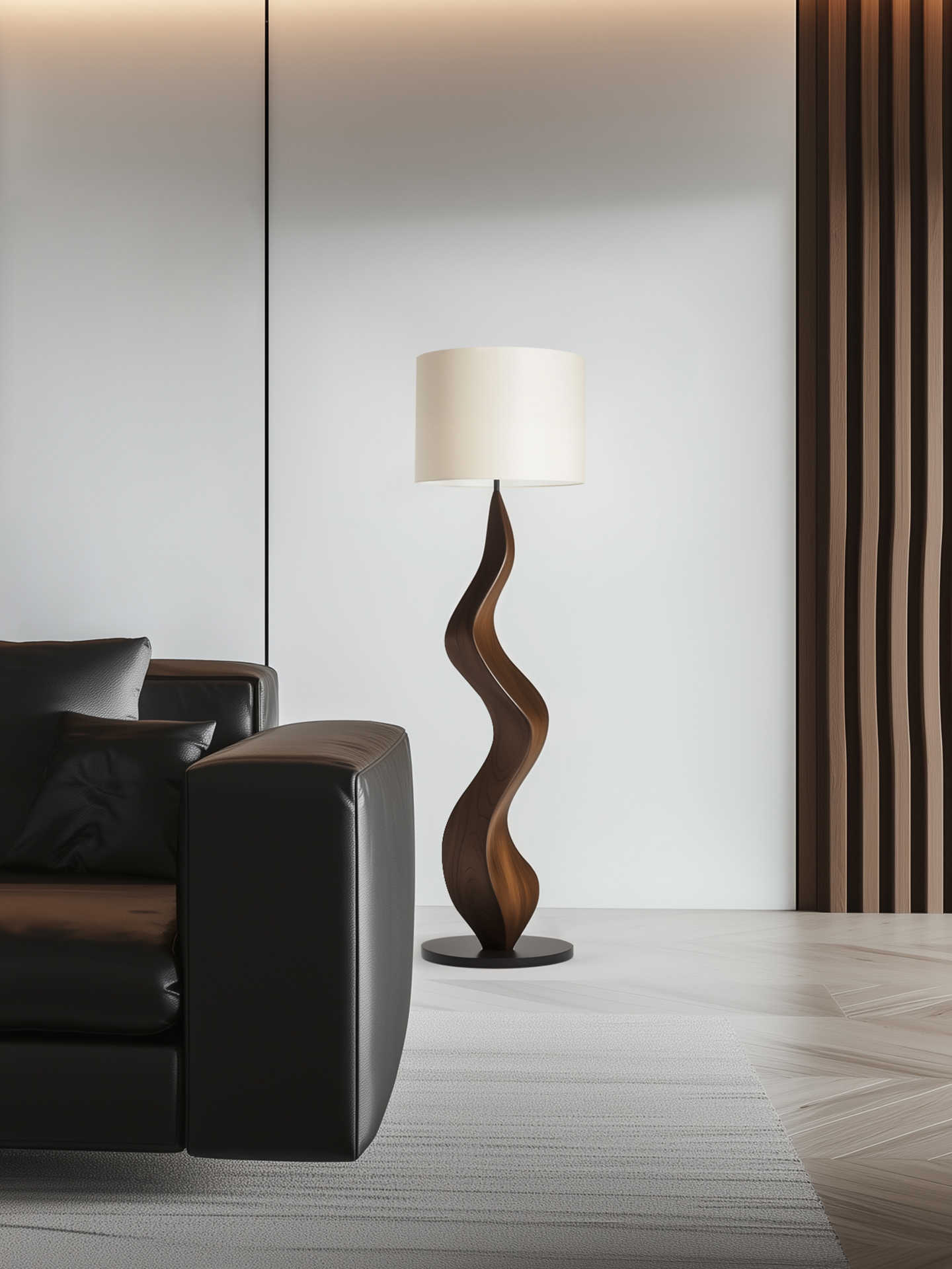 Minimalist Sculptural Solid Wood Floor Lamp, Modern Art Standing Light for Living Room, Bedroom, or Study