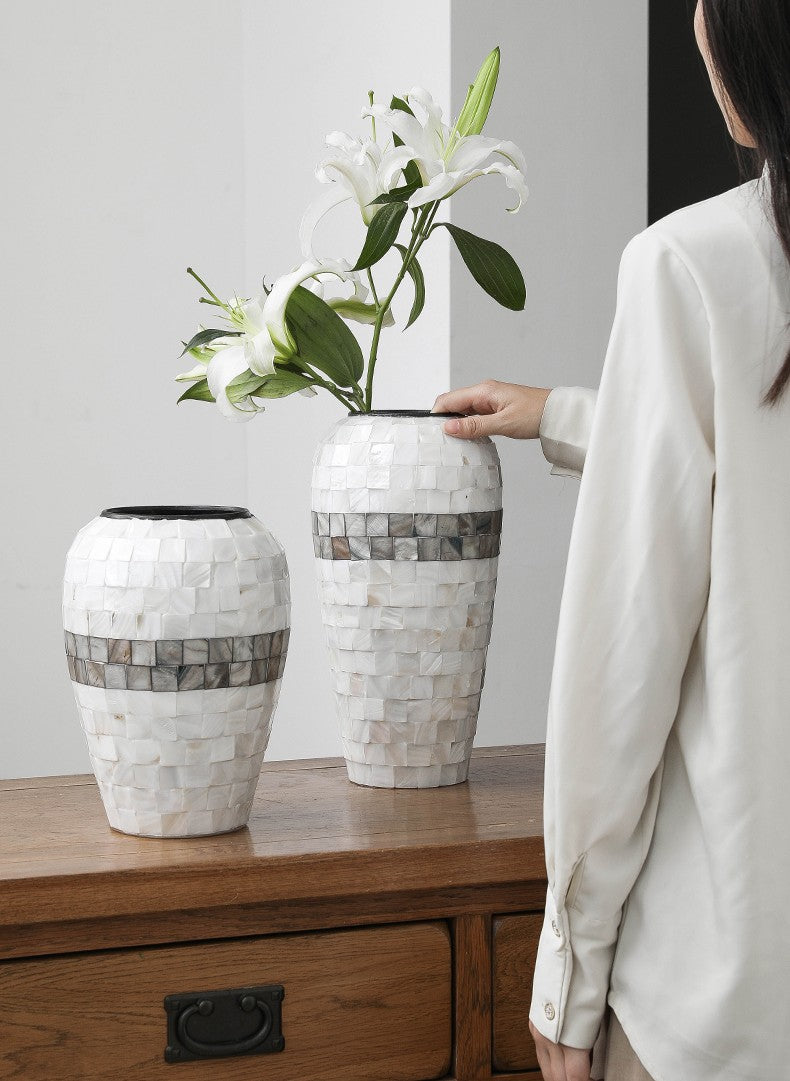 Shell Ceramic Vase Set, Luxury Flower Vases for Living Room, Dining Table – Waterproof Handcrafted Decorative Vessels