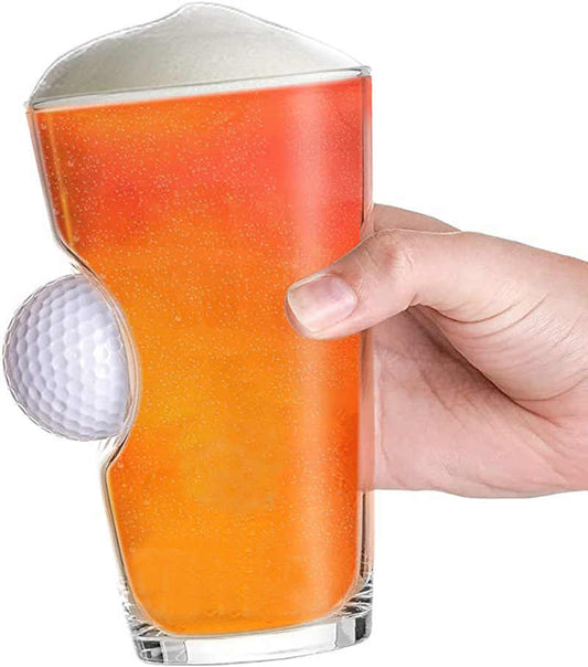 Creative Golf Ball Beer Glass 460ml – Novelty “Stuck in Glass” Pint, Real Golf Ball Embedded, High-Capacity Unique Sports Bar Mug