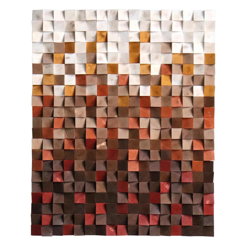 Modern Gradient 3D Solid Wood Mosaic Wall Art Panel, Handcrafted Pine Decorative Sculpture for Entryway, Living Room, Hotel—Unframed