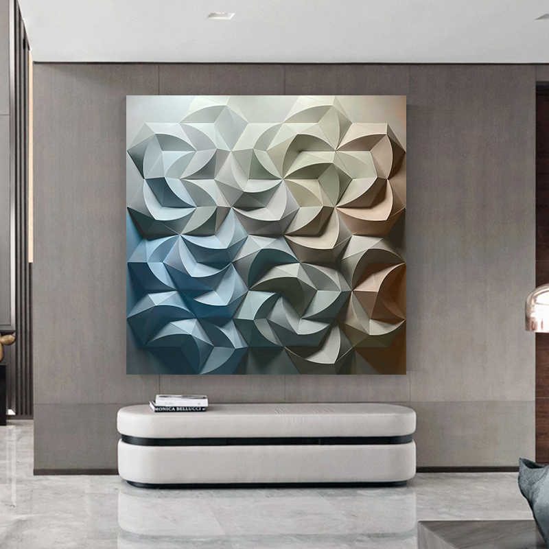 Modern 3D Abstract Floral Relief Wall Art, Hand-Painted Sandstone Textured Decorative Panel, Custom Minimalist Unframed Mural