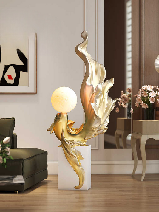 Luxury Fish Floor Sculpture Lamp with Bluetooth Speaker – Modern Artistic Night Light for Living Room, Entryway, or Gift