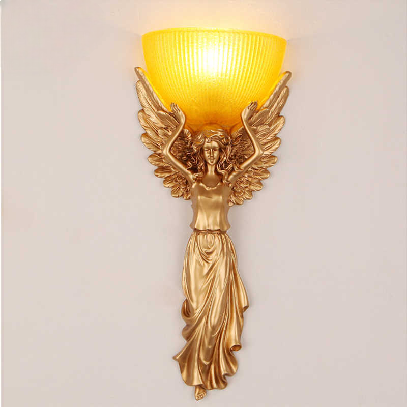 European Angel Wall Lamp, Creative Resin & Glass Sconce for Living Room, Hallway, Staircase, Retro Club Bar Lighting