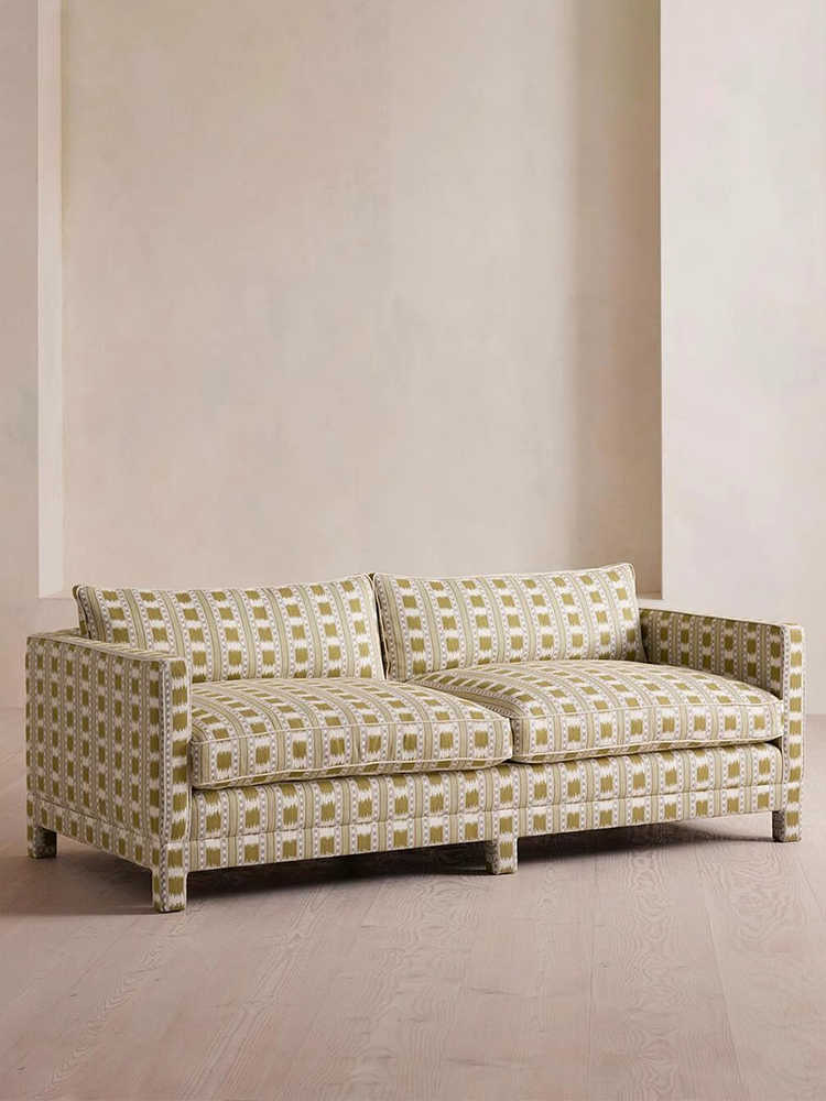 Mid Century Modern Vintage Fabric 3 Seater Sofa for Living Room – Artistic Retro Style Couch for Apartments and Villas