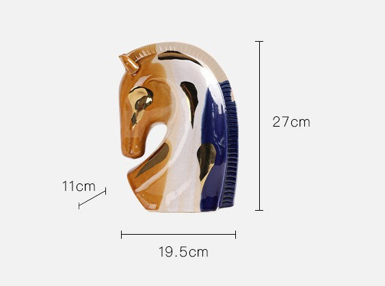 Ceramic Tang Horse Sculpture with Gold Accents, Traditional Asian Glazed Art Figurine for Home Decor, Elegant Desktop Ornament & Housewarming Gift
