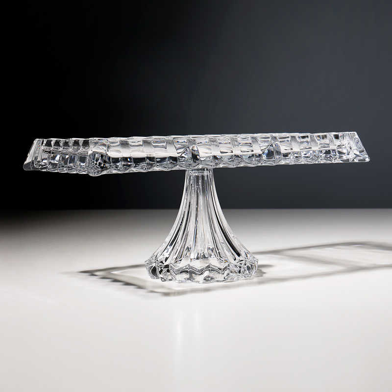 Premium Crystal Glass Divided Pedestal Serving Tray, Rectangular Multi-Section Platter with Ribbed Base, Luxury Appetizer Display Stand