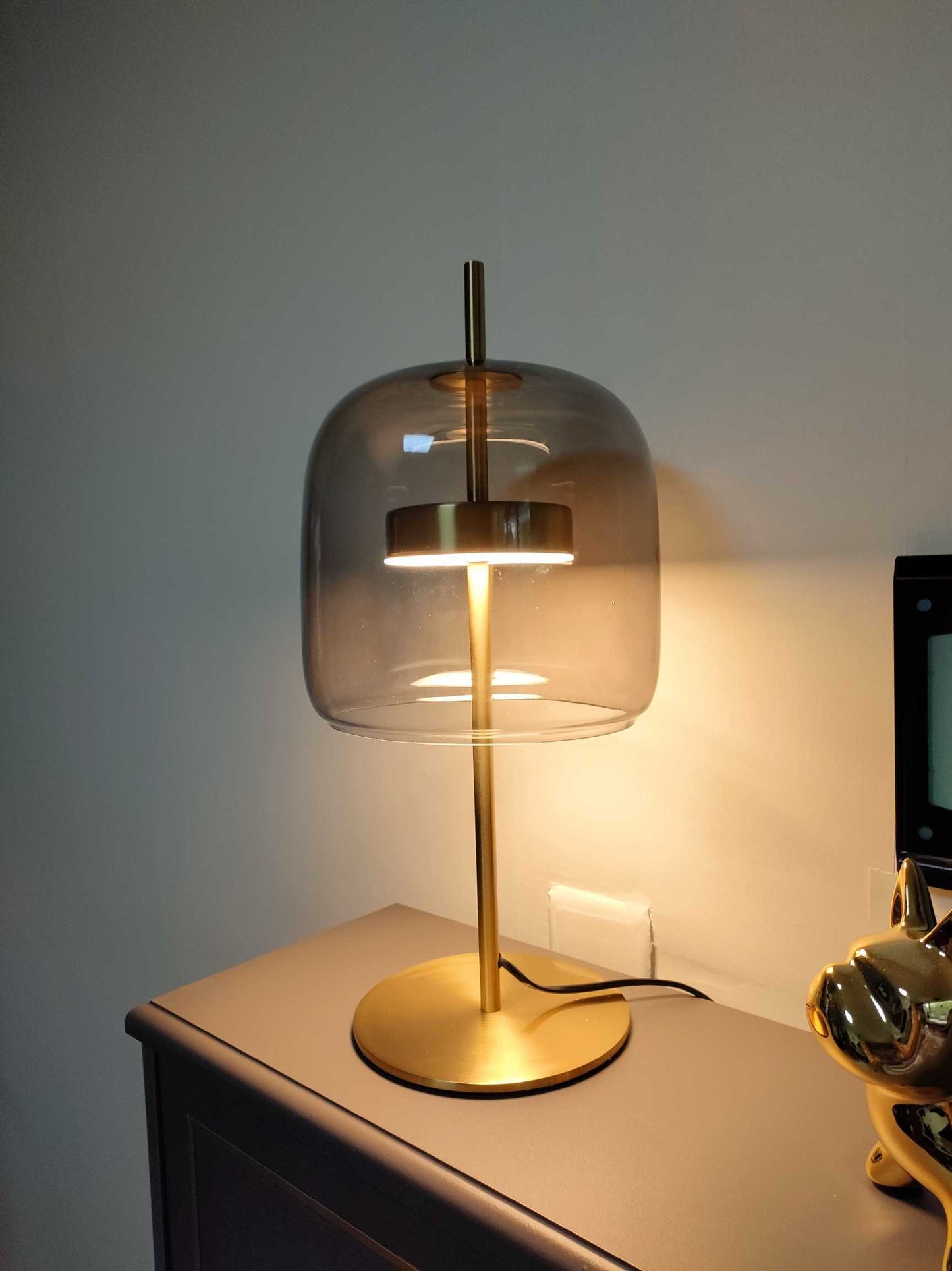 Minimalist Glass Table Lamp, Modern Postmodern Designer Bedside Light, Warm/White LED Option, Small Size, Button Switch