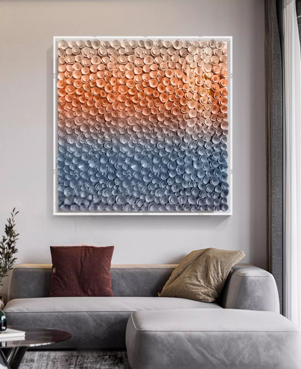 Modern 3D Wooden Floral Gradient Wall Art, Luxury Acrylic Box Frame, Entryway, Sofa Background & Living Room Decorative Panel