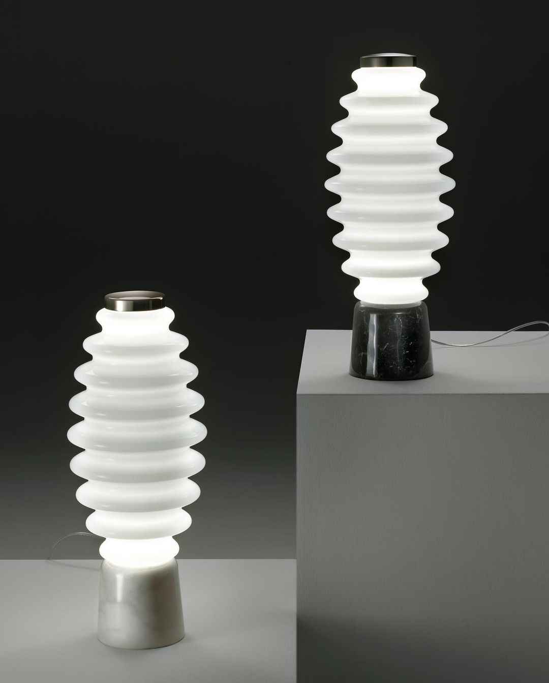 Designer Marble Base Glass Table Lamp, White Ripple LED Accent Light for Bedroom, Living Room, or Modern Decor