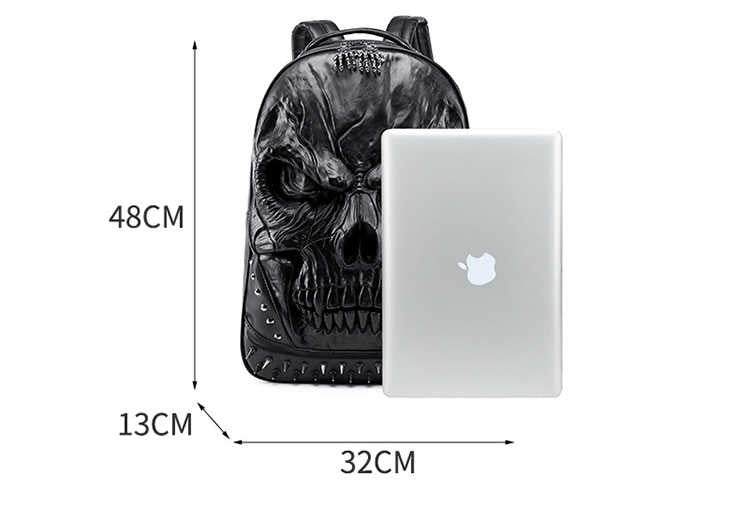 3D Skull Gothic Studded Leather Backpack – Black Punk Fashion Unisex School Bag with Rivet Details, Edgy Designer Travel Backpack for Men and Women