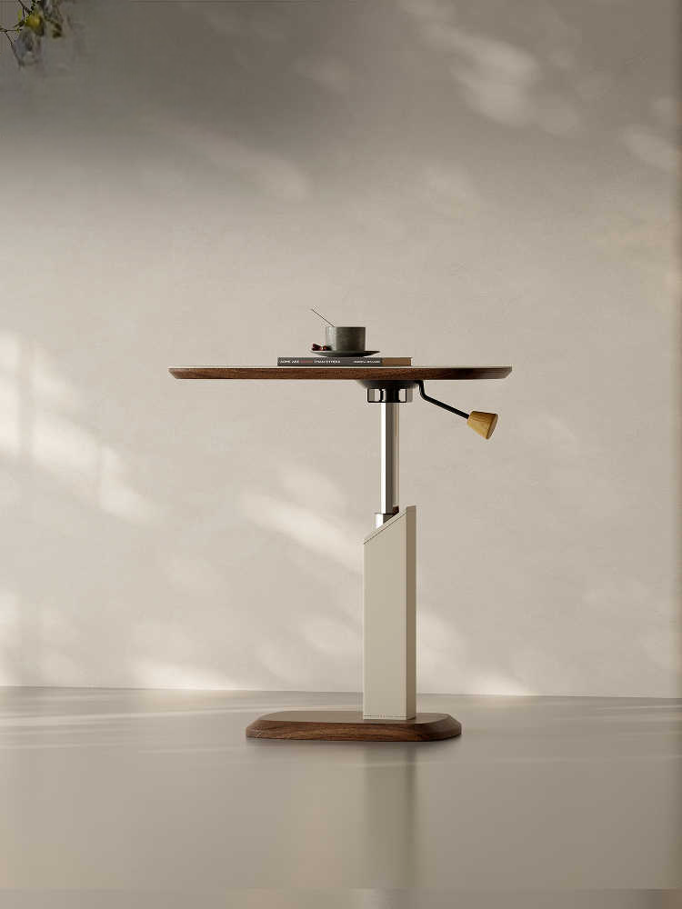 Adjustable Saddle Leather Side Table, Modern Minimalist Mini Small Tea Table, Height Adjustable