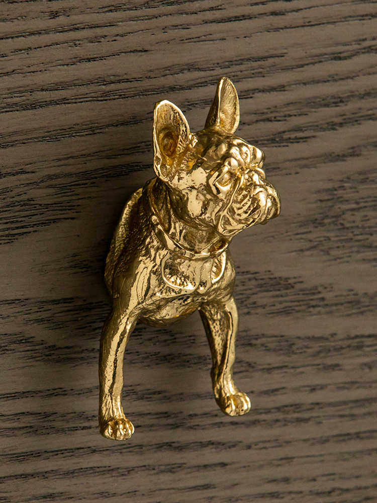 Luxury Brass Bulldog Drawer Pulls Set, Creative Cabinet Door Handles, Front & Rear Bulldog Knobs for Wardrobe, Dresser, Single Hole, 2-Piece