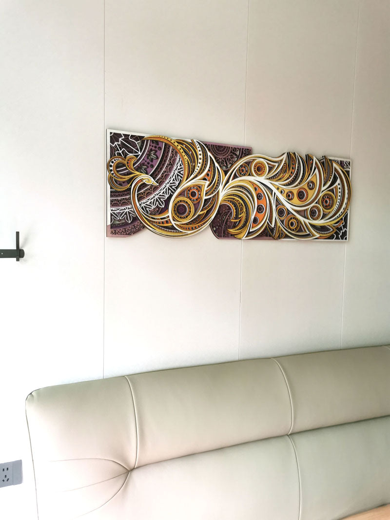 Mandala Phoenix 3D Layered Wall Art – Hotel & Home Decorative Sculpture, Unique Boutique Guesthouse Accent, Artistic Handcrafted Hanging Panel