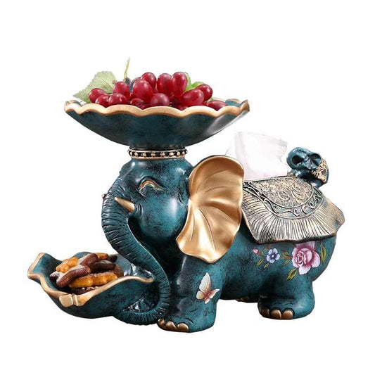 Luxury Elephant Tissue Box Organizer, Green Bronze Resin Desktop Decor, Multipurpose Living Room Table Storage Gift