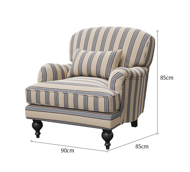 Vintage Blue-White Striped Armchair – Designer Retro Single Sofa for Living Room, Bedroom, Balcony and Study