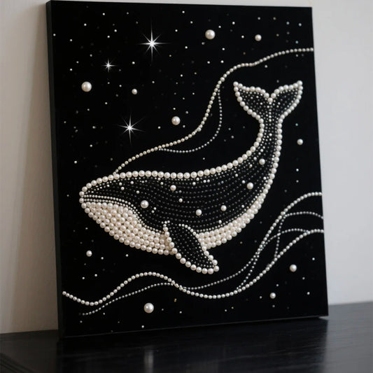 Luxury Pearl Whale Wall Art – Modern Minimalist Living Room, Bedroom, Corridor Decorative Painting, Handmade Matte Micro-Spray with Black Aluminum Frame