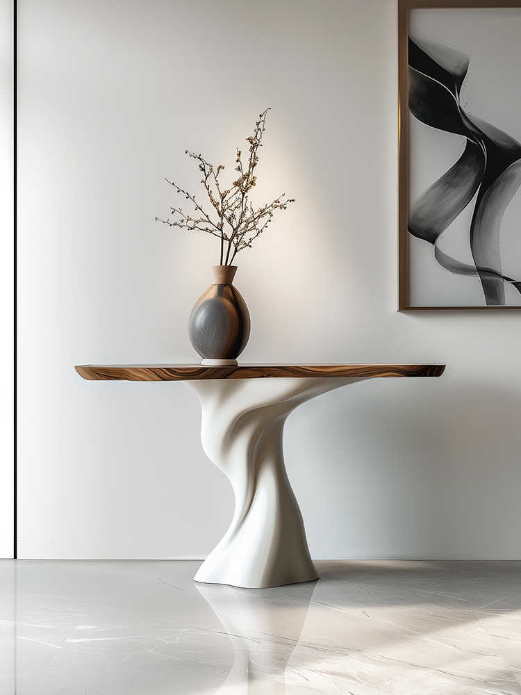 Minimalist Wood Console Table, Luxury Sculptural Entryway Table with Twisted Base, Premium Solid Wood Hallway Furniture