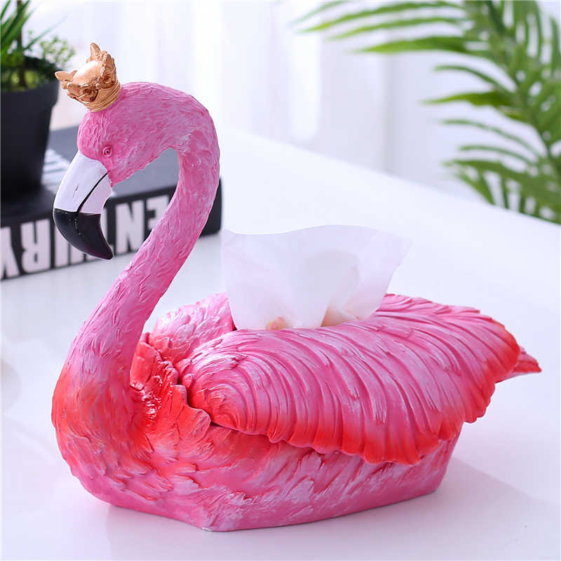 Flamingo Tissue Box – Cute Pink Resin Napkin Holder, Large Size, Living Room Dining Table Decor