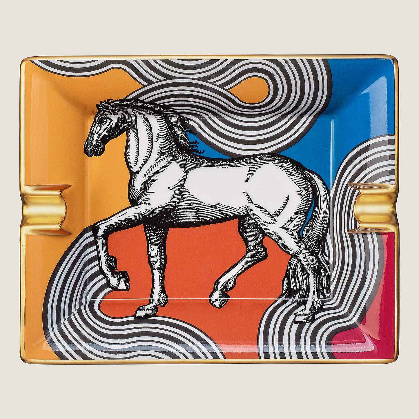 Luxury Porcelain Horse Ashtray, Ceramic Decor Tray, Artistic Square Jewelry Catchall for Living Room, Gift Box