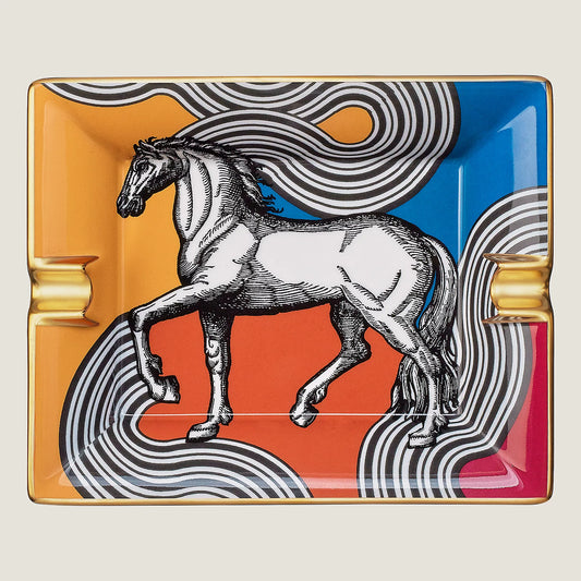 Luxury Porcelain Horse Ashtray, Ceramic Decor Tray, Artistic Square Jewelry Catchall for Living Room, Gift Box