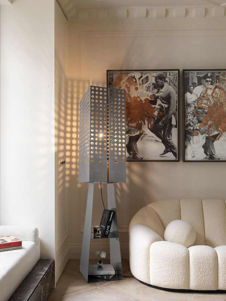 Designer Bookshelf Floor Lamp, Modern Stainless Steel Light & Shadow Column for Living Room/Study/Bedroom