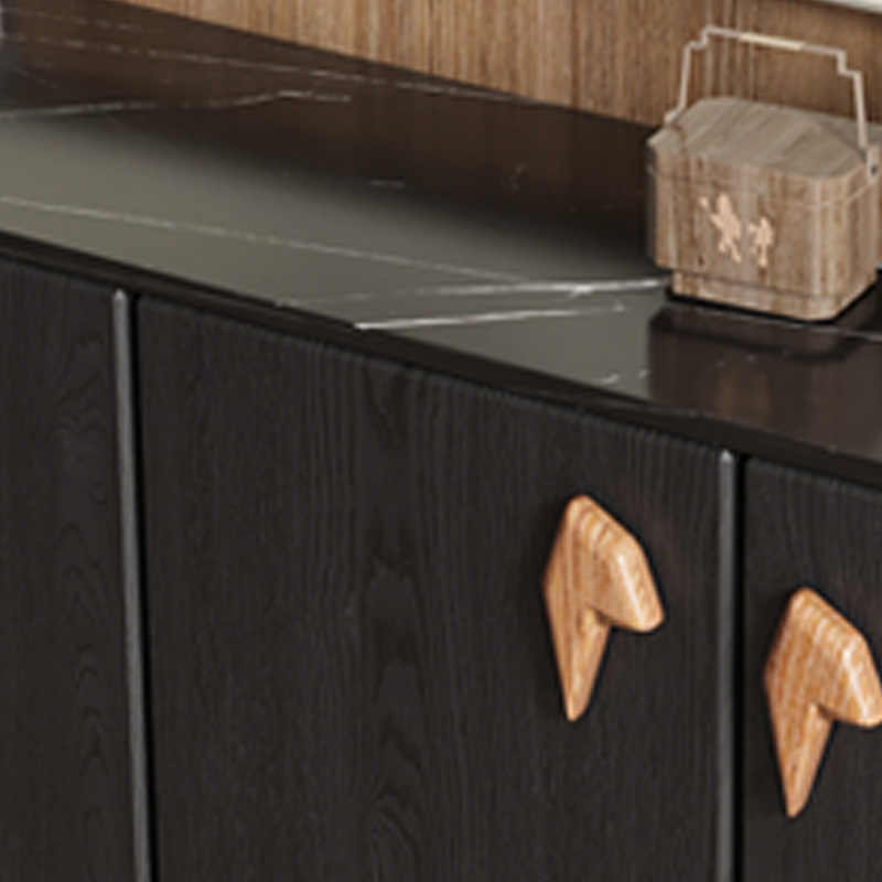 Solid Wood Sideboard, Designer Black Buffet with Unique Handles, Modern Entryway/Villa Storage Cabinet