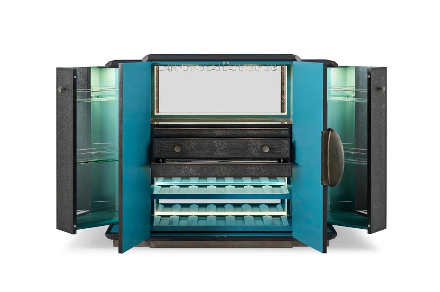 Luxury Designer Crocodile Leather Sideboard Cabinet – Premium Solid Wood Bar Storage for Villa Living Room & Dining