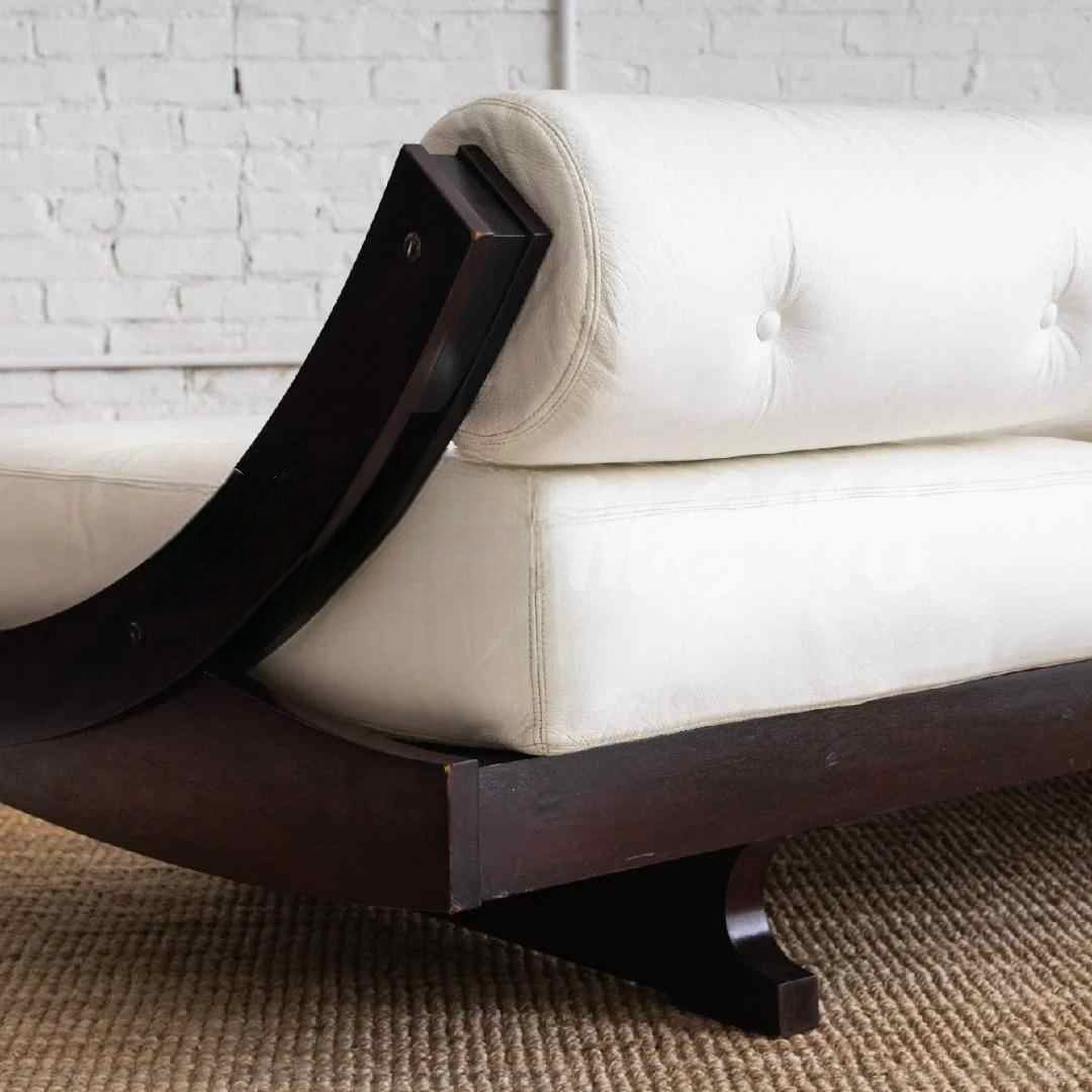Designer Solid Wood Genuine Leather Sofa, Minimalist Luxury Vintage Lounge Couch, Mid-Century Style