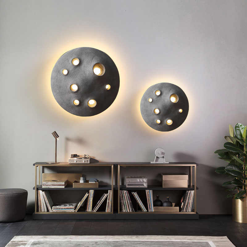 Space Concrete Moon Crater Wall Lamp Set, Creative Outdoor/Indoor Waterproof Lighting, Lunar Surface Sconce