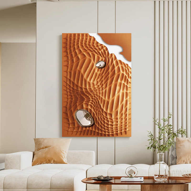 Modern Luxury Orange 3D Relief Wall Art, Hand-Painted Sandstone Texture with Stainless Steel Spheres, Entryway, Hallway & Living Room Decorative Panel