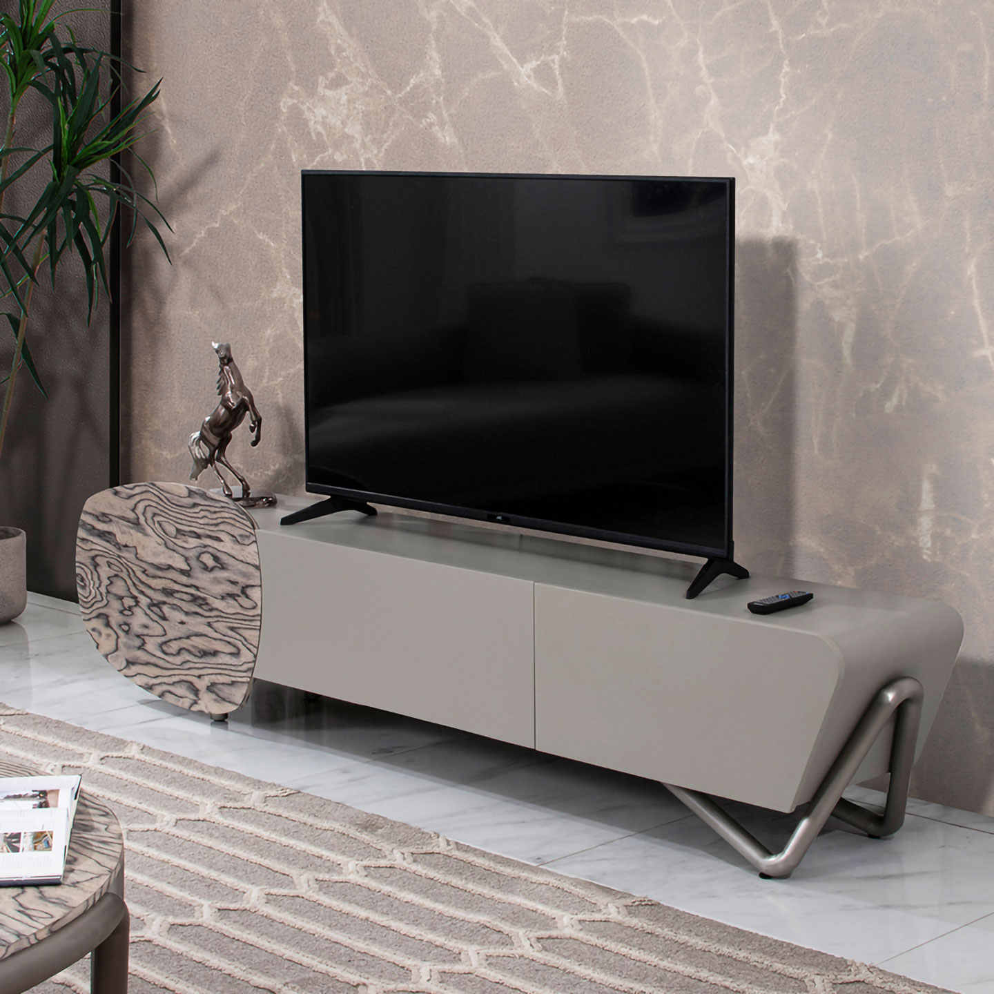 Luxury Premium Solid Wood Floor TV Console New Model, Modern Living Room Storage Cabinet with Integrated Base