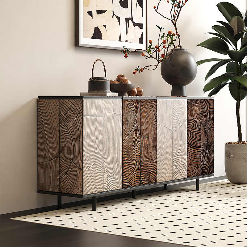 Luxury Solid Wood Carved Sideboard Cabinet, Artistic Designer Buffet Entryway Console for Living Room