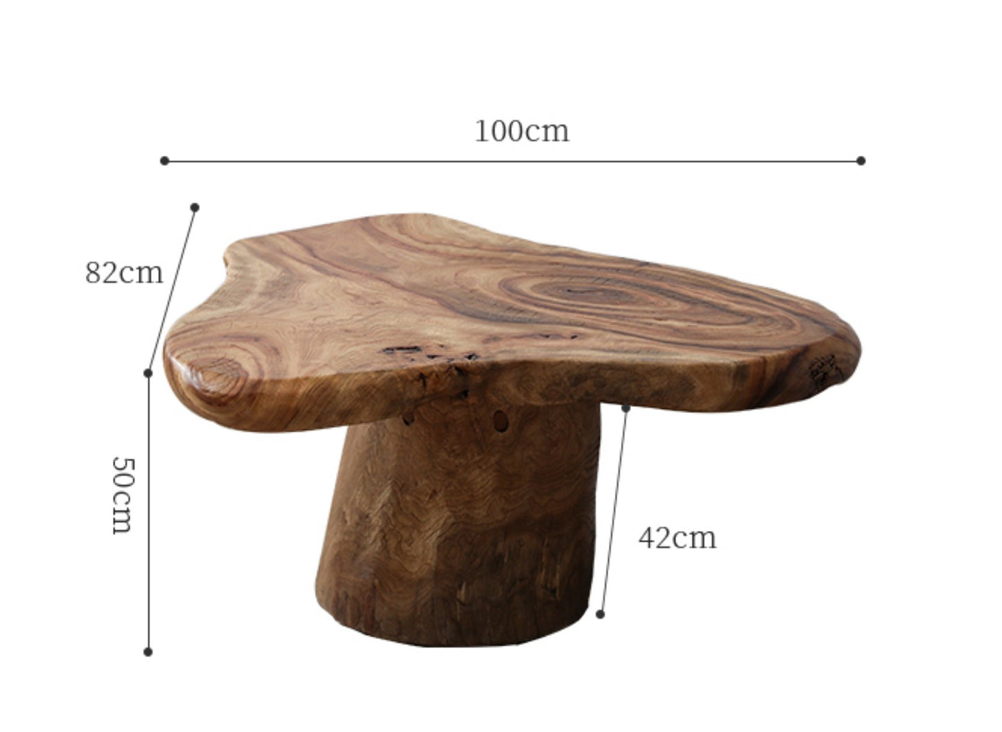Wabi-Sabi Live Edge Wood Coffee Table – Natural Solid Wood Stump Table with Organic Form, Japanese Minimalist Living Room Furniture