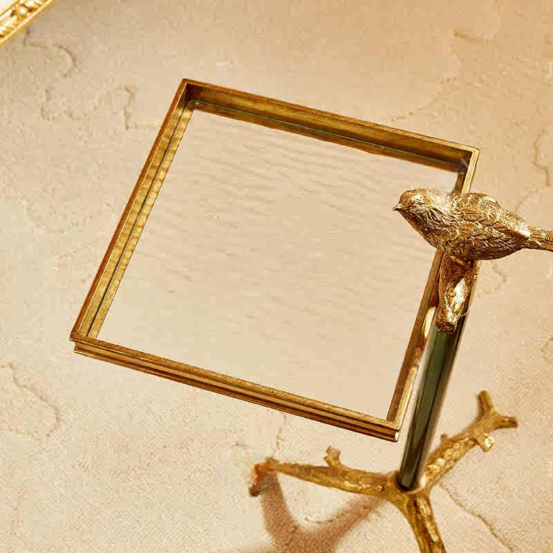 Luxury Brass Accent Side Table, Artistic Gold Sofa End Table with Bird Motif, Living Room Leisure Tea Table