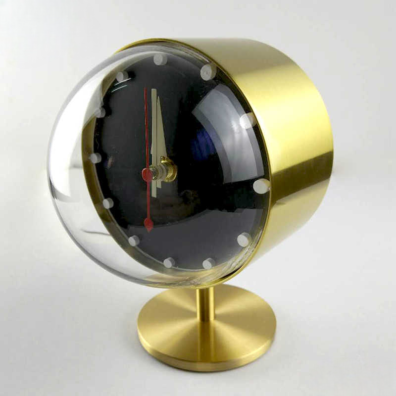 Modern Artistic Antique Look Night Desk Clock, Modern Minimal Designer Bedside Clock, Brass Finish