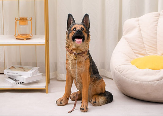 Life-Size Realistic German Shepherd Guard Dog Floor Statue, Faux Watchdog Model – Entryway, Living Room, Shop, or TV Stand Decor, Optional Sound