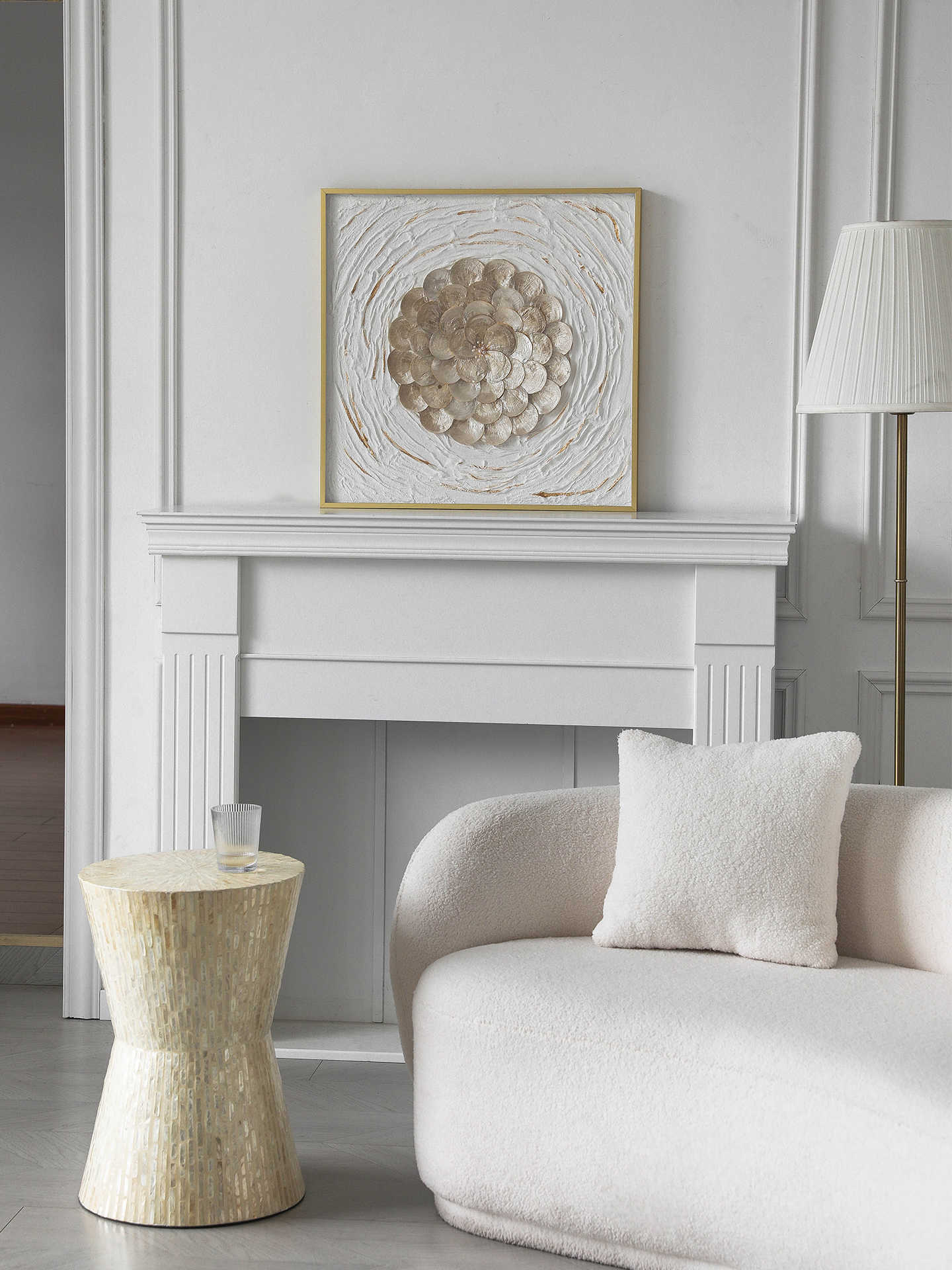 Luxury 3D Wall Art, Square Gold-Frame Decorative Painting for Living Room, Entryway & Bedroom – Modern Pearl Flower Artwork