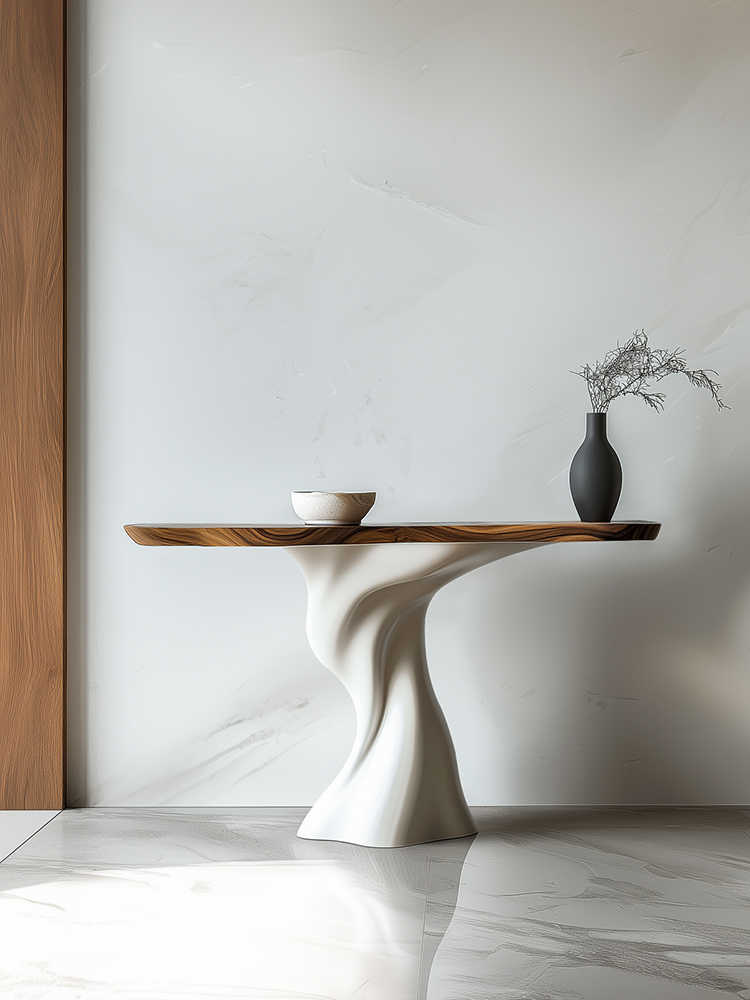 Minimalist Wood Console Table, Luxury Sculptural Entryway Table with Twisted Base, Premium Solid Wood Hallway Furniture