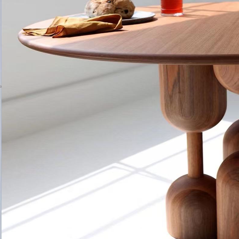 Natural Oak Designer Wabi-Sabi Round Dining Table – Artistic Modern Solid Wood Sculptural Accent, Custom Asymmetric Japanese Style Restaurant Table for Living Room or Sample Room